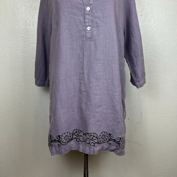 Mosaic Top Women's Linen 3/4 Sleeves Tunic Lavender  Sz XL Lagenlook  Boho - Picture 2 of 6